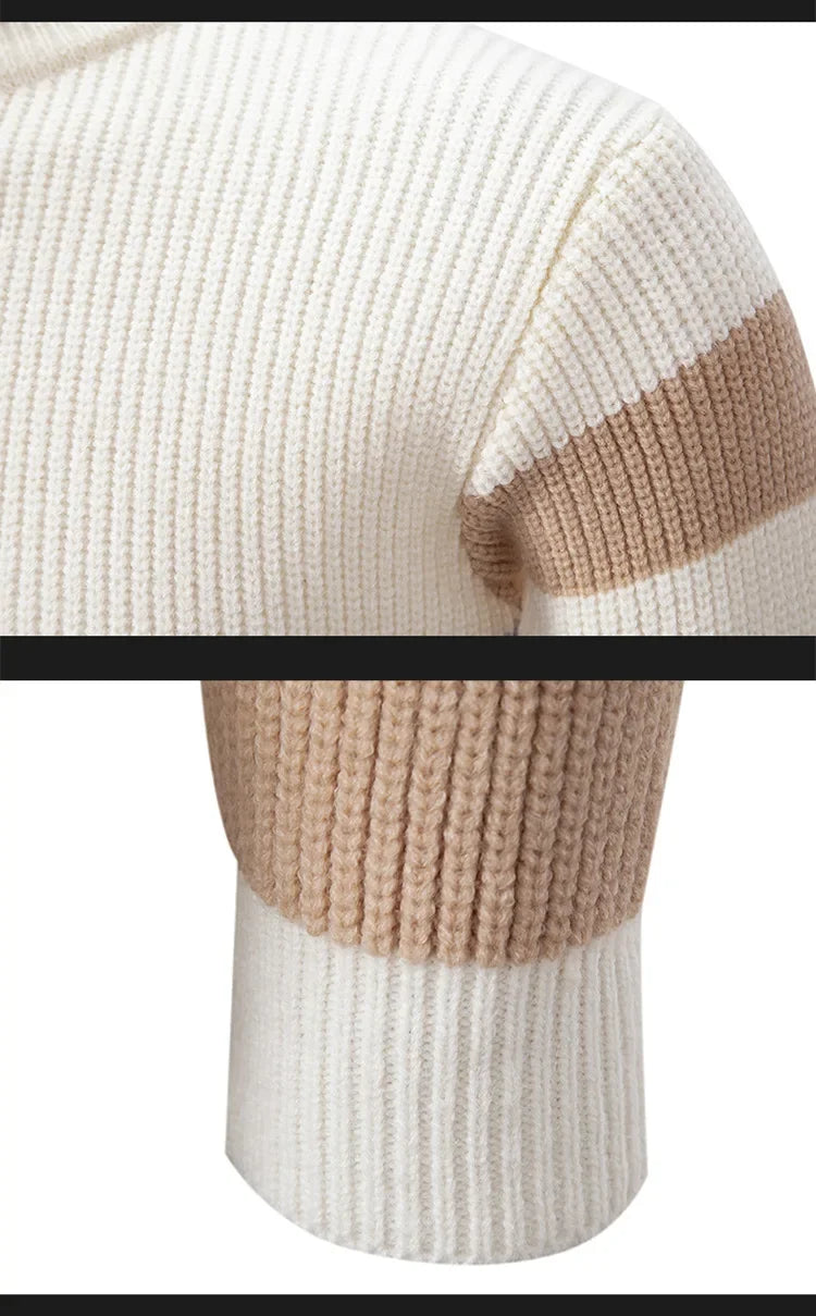 Casual Knitted Sweater Half High Collar Men's Overhead Color Block Fashionable Korean Style Autumn Winter Top for Youth