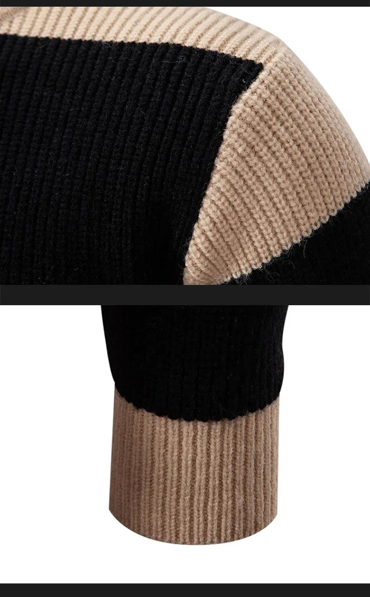 Casual Knitted Sweater Half High Collar Men's Overhead Color Block Fashionable Korean Style Autumn Winter Top for Youth