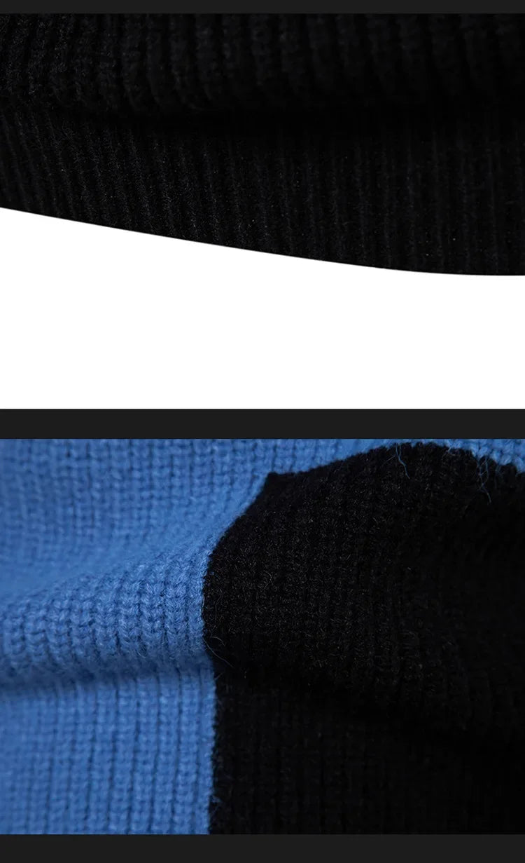 Casual Knitted Sweater Half High Collar Men's Overhead Color Block Fashionable Korean Style Autumn Winter Top for Youth