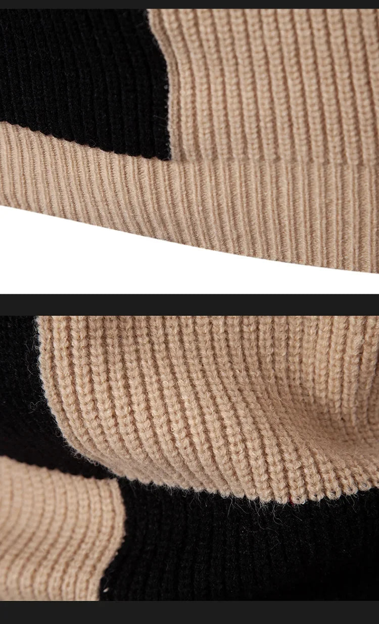 Casual Knitted Sweater Half High Collar Men's Overhead Color Block Fashionable Korean Style Autumn Winter Top for Youth