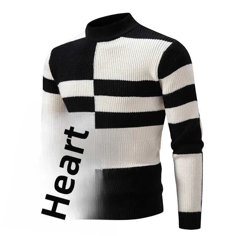 Casual Knitted Sweater Half High Collar Men's Overhead Color Block Fashionable Korean Style Autumn Winter Top for Youth