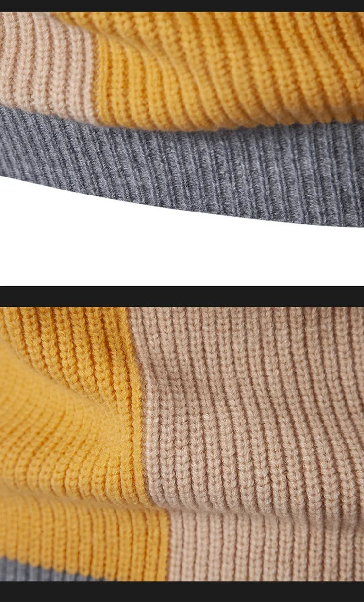 Casual Knitted Sweater Half High Collar Men's Overhead Color Block Fashionable Korean Style Autumn Winter Top for Youth