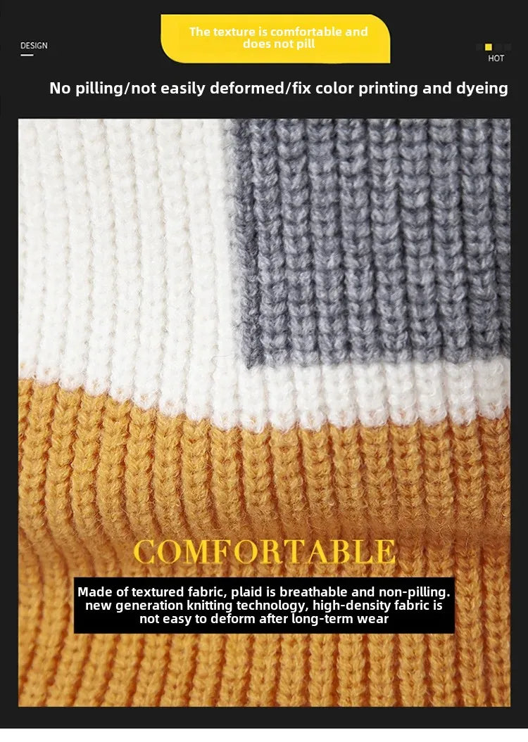 Casual Knitted Sweater Half High Collar Men's Overhead Color Block Fashionable Korean Style Autumn Winter Top for Youth