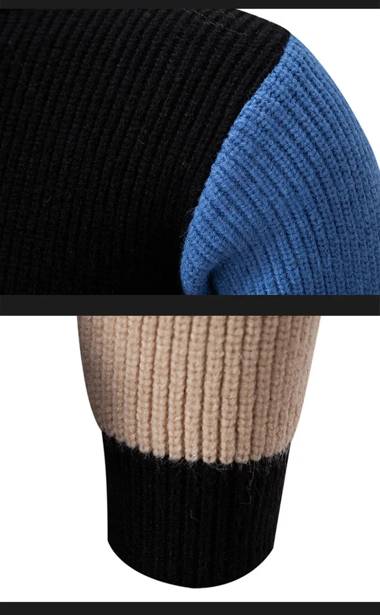 Casual Knitted Sweater Half High Collar Men's Overhead Color Block Fashionable Korean Style Autumn Winter Top for Youth