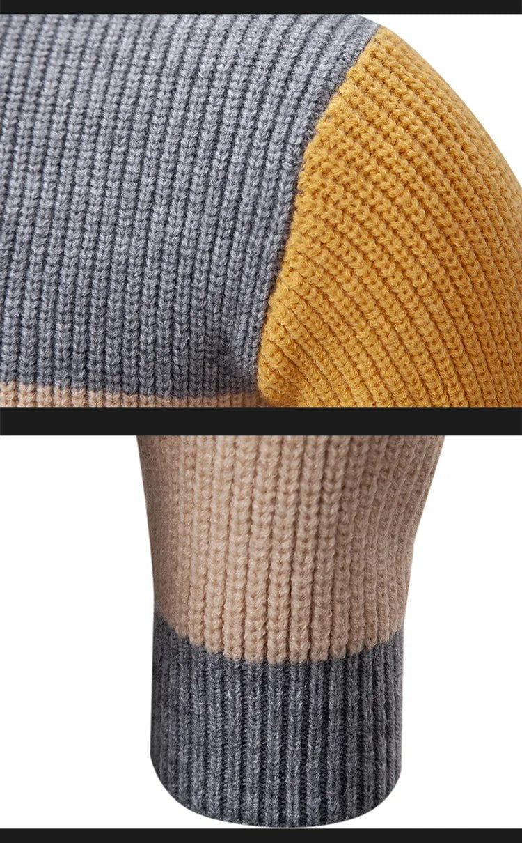 Casual Knitted Sweater Half High Collar Men's Overhead Color Block Fashionable Korean Style Autumn Winter Top for Youth