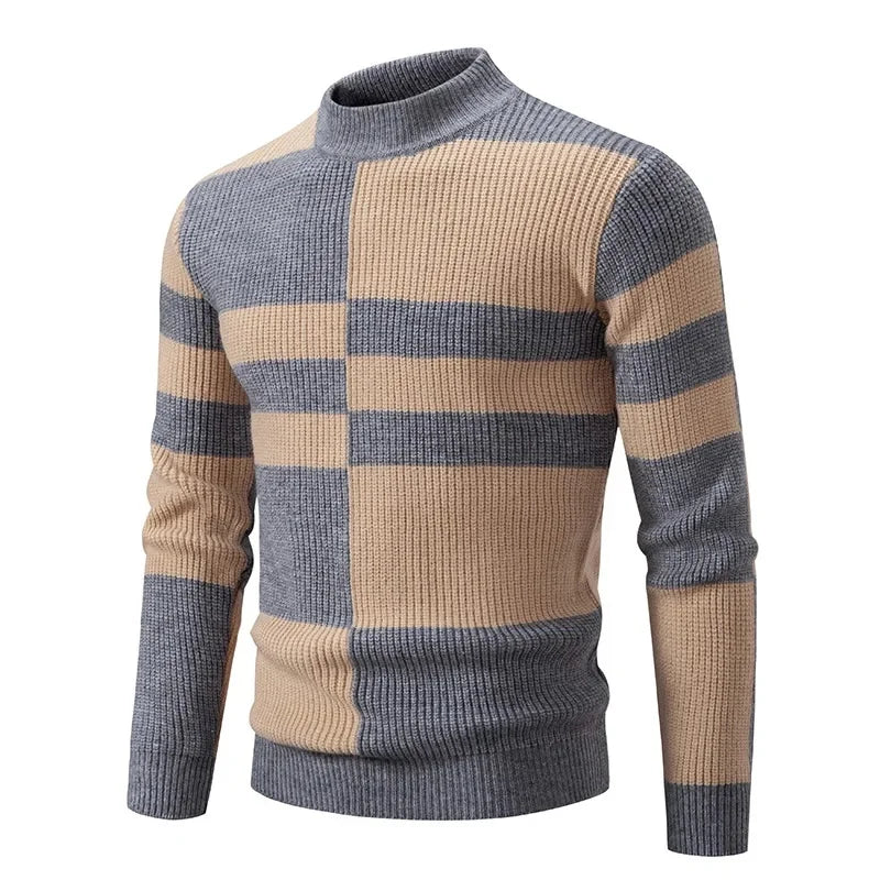 Casual Knitted Sweater Half High Collar Men's Overhead Color Block Fashionable Korean Style Autumn Winter Top for Youth