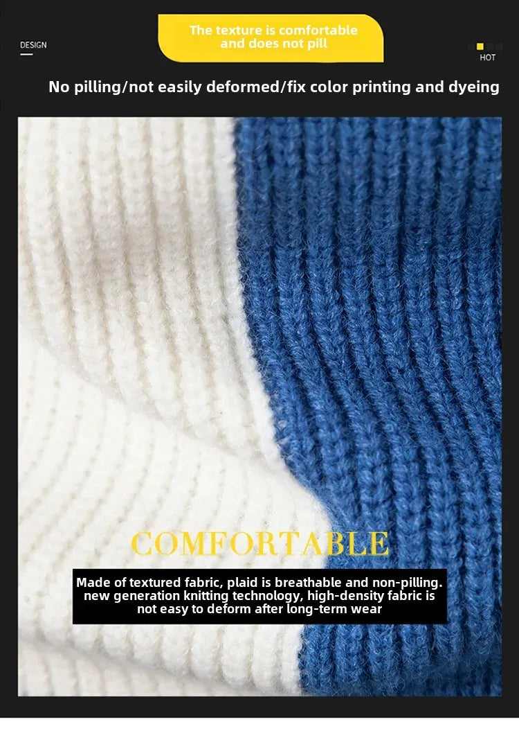 Casual Knitted Sweater Half High Collar Men's Overhead Color Block Fashionable Korean Style Autumn Winter Top for Youth