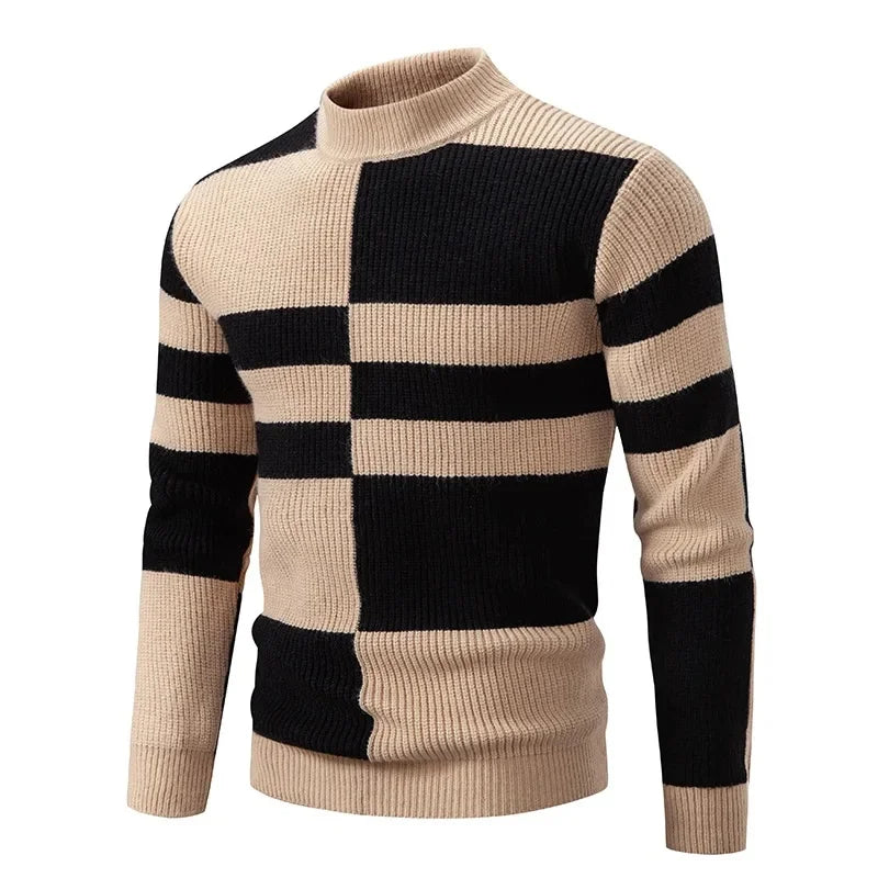 Casual Knitted Sweater Half High Collar Men's Overhead Color Block Fashionable Korean Style Autumn Winter Top for Youth