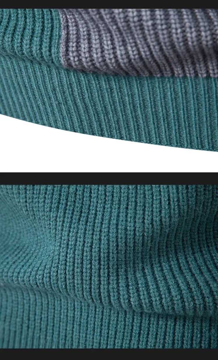 Casual Knitted Sweater Half High Collar Men's Overhead Color Block Fashionable Korean Style Autumn Winter Top for Youth